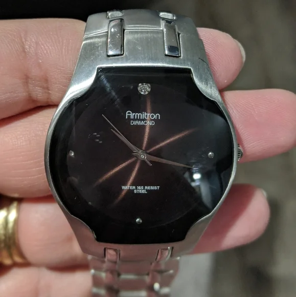 Vintage Y2K Armitron Diamond watch Silver Black Classic - Picture 1 of 4